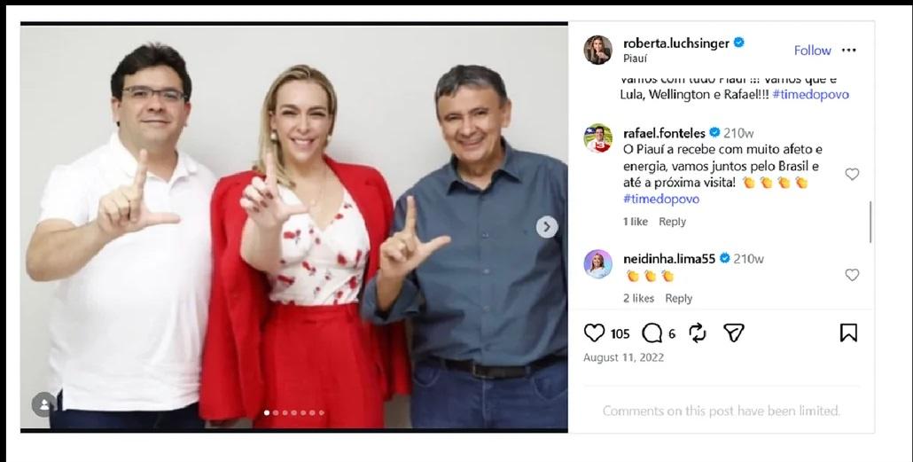 Investigada, Luchsinger pediu votos para Fonteles e Wellington Dias em 2022